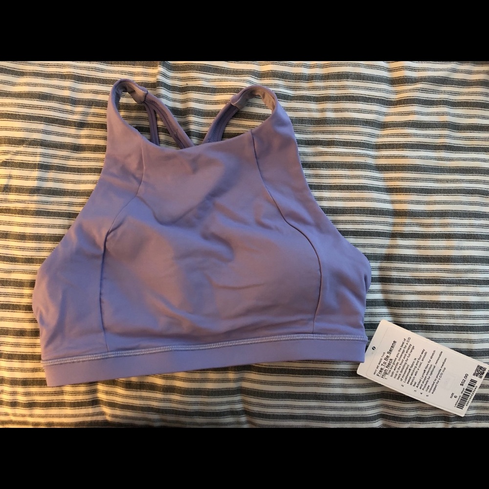 High neck lululemon purple strappy sports bra